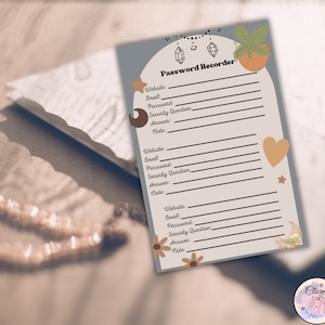 Boho theme Password Tracker, Neutral Printable, Password Recorder, Password Book, Password Tracker Printable, Password Organizer, Notion