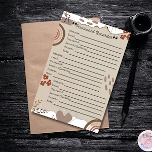Boho theme Password Tracker, Neutral Printable, Password Recorder, Password Book, Password Tracker Printable, Password Organizer, Notion
