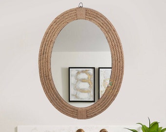 Jute Rope Mirror, Round Bathroom Mirror, Wooden Wall Hanging Mirror, Nautical Mirror, MIrror Wall Decor, Modern Wall Mirror, Makeup Mirror