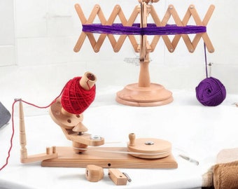 Wooden Yarn Winder and Yarn Swift for Knitting and Crochet Accessories, Weaving and Spinning Tools, Table Top Swift, Beechwood Ball Winder