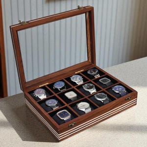 Personalised Handmade Wooden Watch Box for Men, Display & Storage Case for Timepiece, Jewelry Box for Women, Vintage Watch Box, Gift for Him