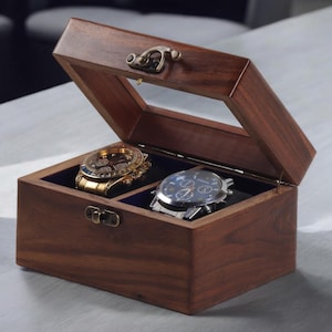 Vintage & Personalised Wooden Watch Box for Men, Jewelry Box Women, Rosewood Box, Display Case, Storage Organizer, 2 Slots, Gift for Him