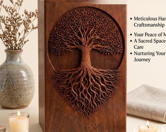 Wooden Cremation Urn for Human or Pet Ashes | Personalized Indian Rosewood Memorial | Tree of Life Keepsake