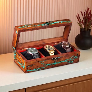 Wooden Watch Box for Men, Personalised Timepiece Display Case & Storage Organizer, Handmade Vintage Watch Box with 3 Slots, Custom Gift