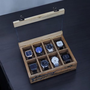 Personalised Vintage Wooden Watch Box for Men, Timepiece Display Case, Watch Storage & Organizer, Gift for Husband, Jewelry Box for Women