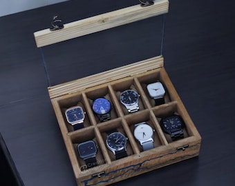 Caja de reloj de madera vintage personalizada para hombre, vitrina, organizador y almacenamiento de relojes, regalo para esposo, joyero para mujer.