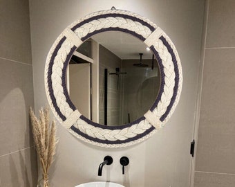 Wooden Rope Mirror, Round Bathroom Mirror, Wooden Wall Hanging Mirror, Antique Mirror, MIrror Wall Decor, Modern Wall Mirror, Makeup Mirror