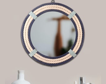 MIrror Wall Decor, Round Bathroom Mirror, Wooden Mirror, Rope Mirror, Nautical Mirror, Modern Wall Mirror, Makeup Mirror,