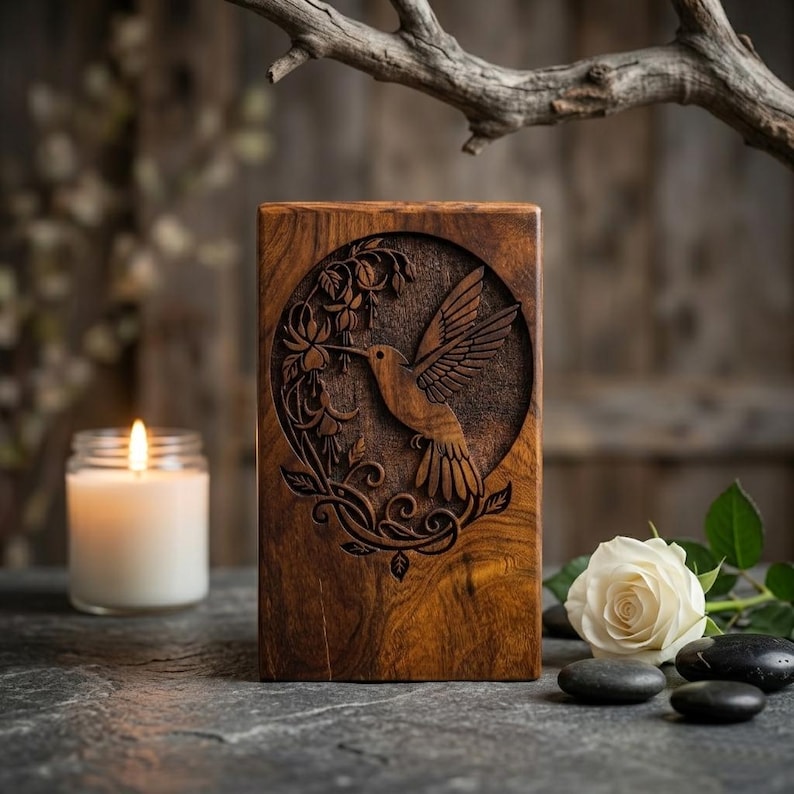 wooden cremation urn for human and pet ashes
