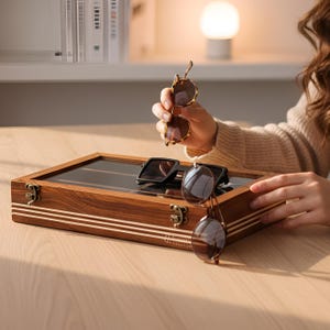 Wooden Box for Sunglasses | Custom Goggle Case | Wood Box for Sunglass Storage | Wooden Box for Eyeglasses & Shades | Engraved Glasses Case