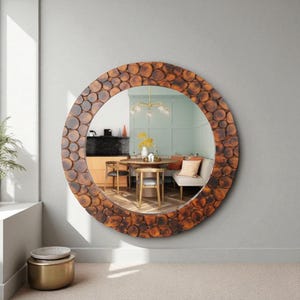Wooden Wall Hanging Mirror, Handmade Antique Mirror for Bathroom & Bedroom, Mirror for Hallway and Entryway, Rustic Mirror