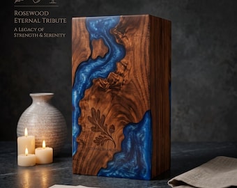 Wooden Cremation Urn with Ocean Epoxy for Human and Pet Ashes, Keepsake Urn for Adult Men and Women, Memorial, Indian Rosewood Crafted