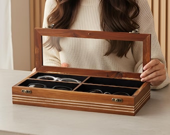 Wooden Box for Sunglasses | Custom Goggle Case | Wood Box for Sunglass Storage | Wooden Box for Eyeglasses & Shades | Engraved Glasses Case