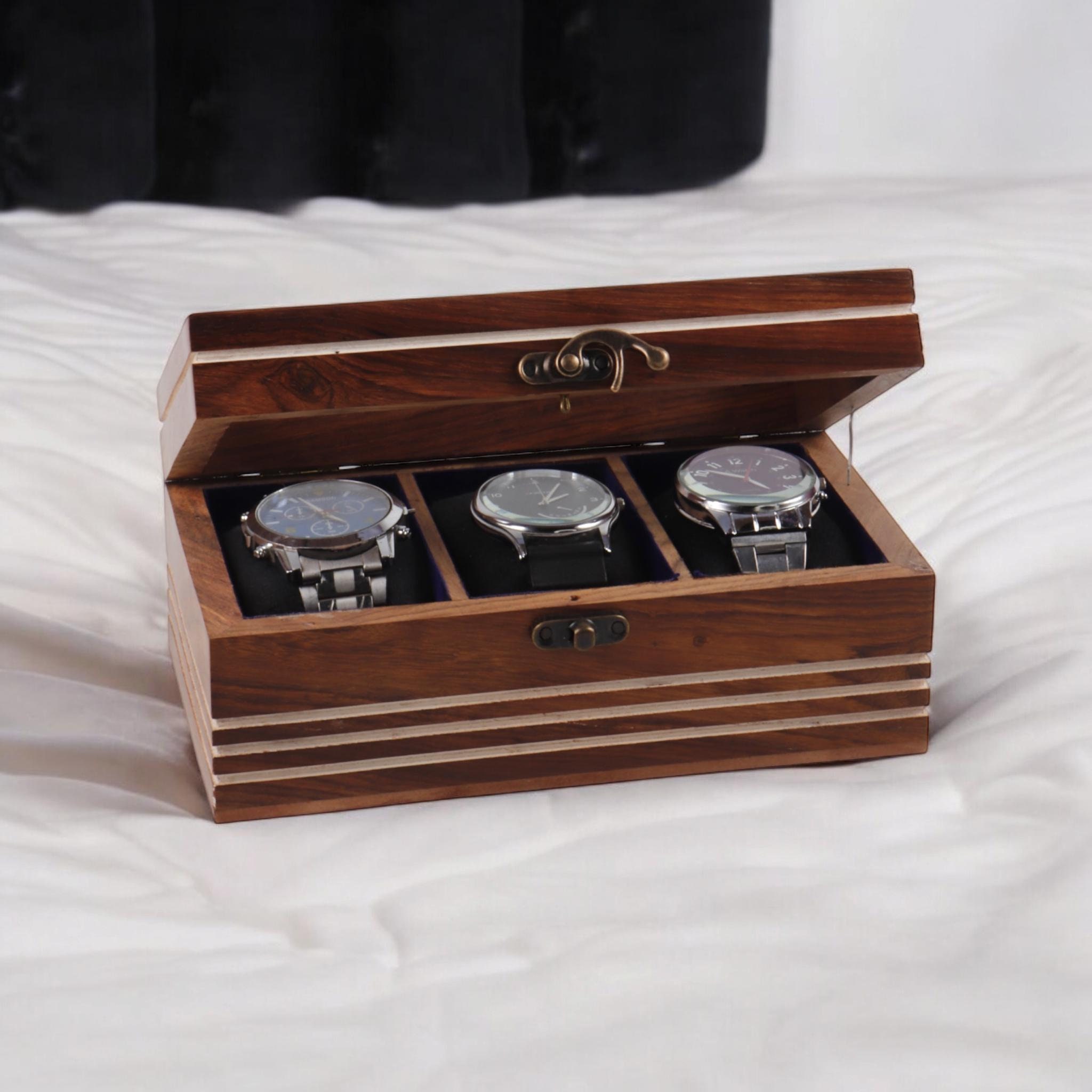 Personalised Handmade Wooden Watch Box for Men, Display & Storage Case for Timepiece, Jewelry Box for Women, Vintage Watch Box, Gift for Him