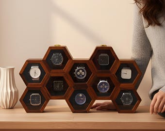 Vintage Watch Display Case, Wooden Watch Box, Timepiece Storage Organizer, Jewelry Box for Women, Personalised Watch Box, 10 Slots