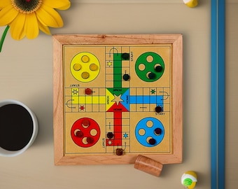 Vintage & Classic Handcrafted Wooden 2 in 1 Magnetic Ludo and Snakes-Ladders Travel Board, Outdoor-Indoor Game for Kids and Adults, Fun Game