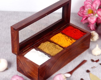 Personalized Wooden Spice Box: Culinary Charm & Versatility! Perfect for Kitchen Queens – Jewelry, Dry Fruits, Masalas. Handcrafted Delight!