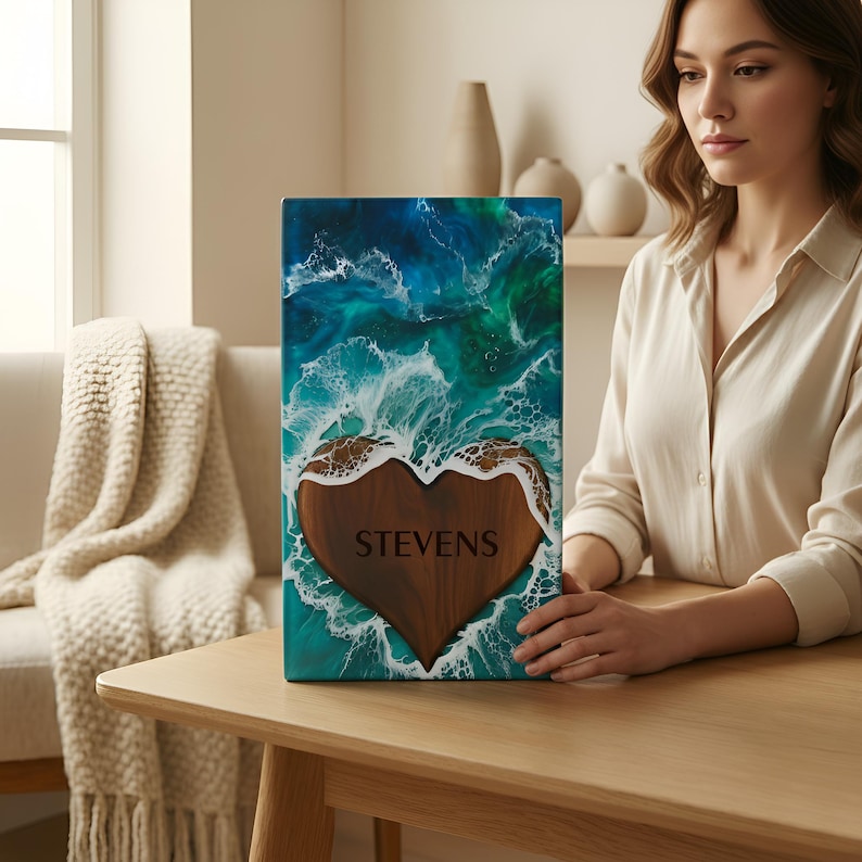 customised wooden cremation urn with heart shape