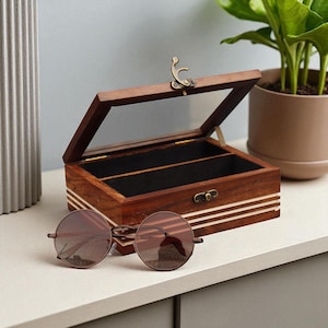 Wooden Box for Sunglasses | Custom Goggle Case | Wood Box for Sunglass Storage | Wooden Box for Eyeglasses & Shades | Engraved Glasses Case