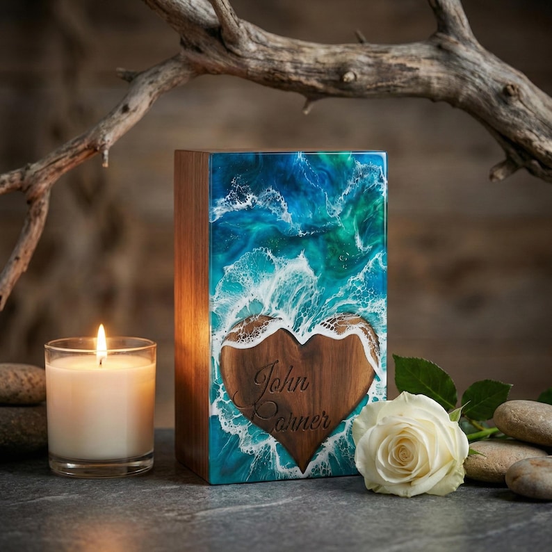wooden cremation urn for human and pet ashes
