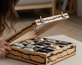 Wood Watch Case for Timepieces, Wooden Watch Display Box & Organizer, Jewelry Box for Women, Gift for Husband, Birthday Gift for Father