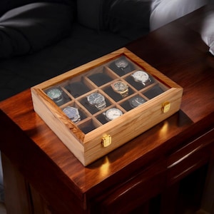 Personalised Handmade Wooden Watch Box for Men, Display & Storage Case for Timepiece, Jewelry Box for Women, Vintage Watch Box, Gift for Him