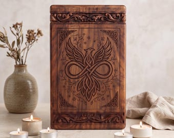 Handmade Wooden Cremation Urn for Human & Pet Ashes | Engraved Rosewood Memorial Box with Infinity Bird Design | Keepsake to Extra Large