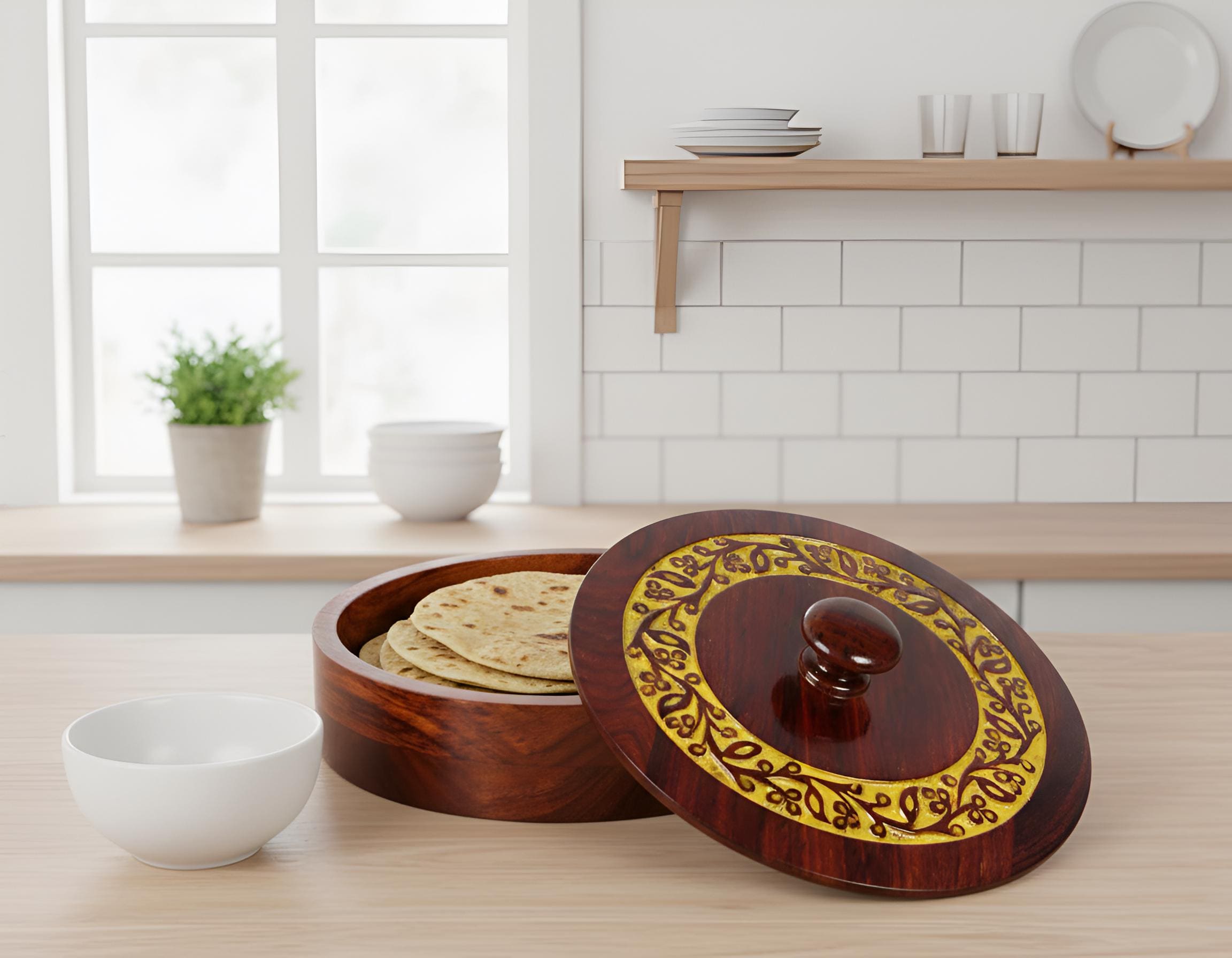 Hand Carved Indian Rosewood Bread Box | Chapati Storage | Kitchen