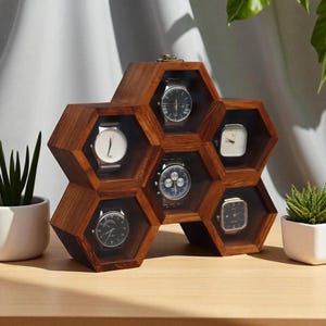Vintage Wooden Watch Box for Men, Timepiece Organizer, Watch Storage Box, Jewelry Case, Honeycomb Watch Box, Anniversary & Birthday Gift