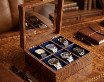 Wooden Watch Box, Storage Organizer, Display Case, Jewelry Holder, Gift for Men & Women - Rosewood Crafted, 6 Slots.