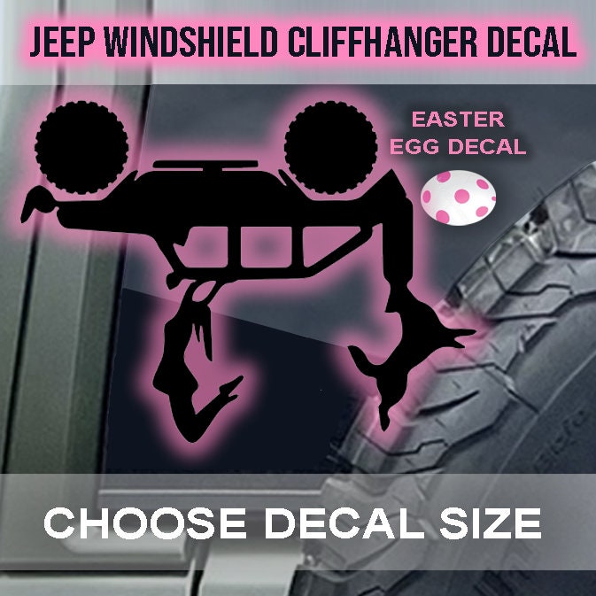 JEEP girl Cliffhanger Hanging Girl Windshield Easter Egg Decal, Jeep