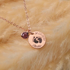 Actual Baby Footprint Necklace, Custom Necklace With Birthstone, Baby Feet Necklace, Engraved Memorial Necklace, Newborn Gifts, Baby Gifts