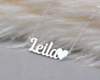 Collier de nom de coeur, collier de nom pour les petites filles, collier de nom d’enfant, collier de nom personnalisé pour les femmes, cadeaux de fête des mères