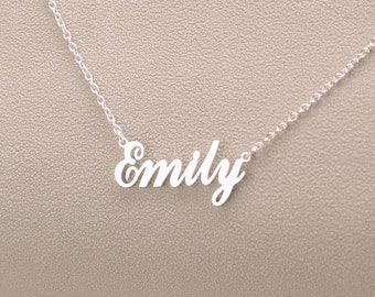 Collier de nom en argent sterling, collier de nom délicat, collier de plaque signalétique, bijoux en or personnalisés, cadeaux personnalisés, cadeaux de Saint-Valentin pour elle