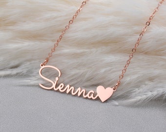 Collier de nom délicat, collier de nom avec cœur, collier de nom personnalisé en argent, bijoux personnalisés, cadeau d’anniversaire pour elle, cadeau de fête des mères