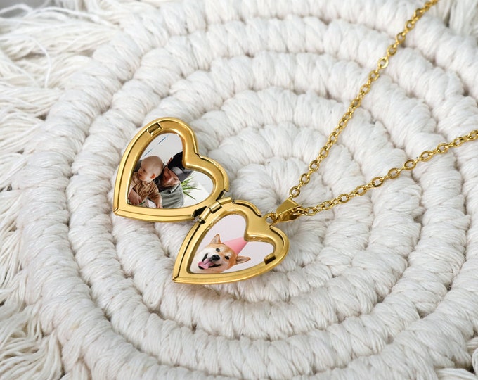 Heart Locket Necklace with Picture, Engraved Locket Photo Necklace, Custom Photo Locket Necklace, Personalized Gift for Her, Birthday Gifts