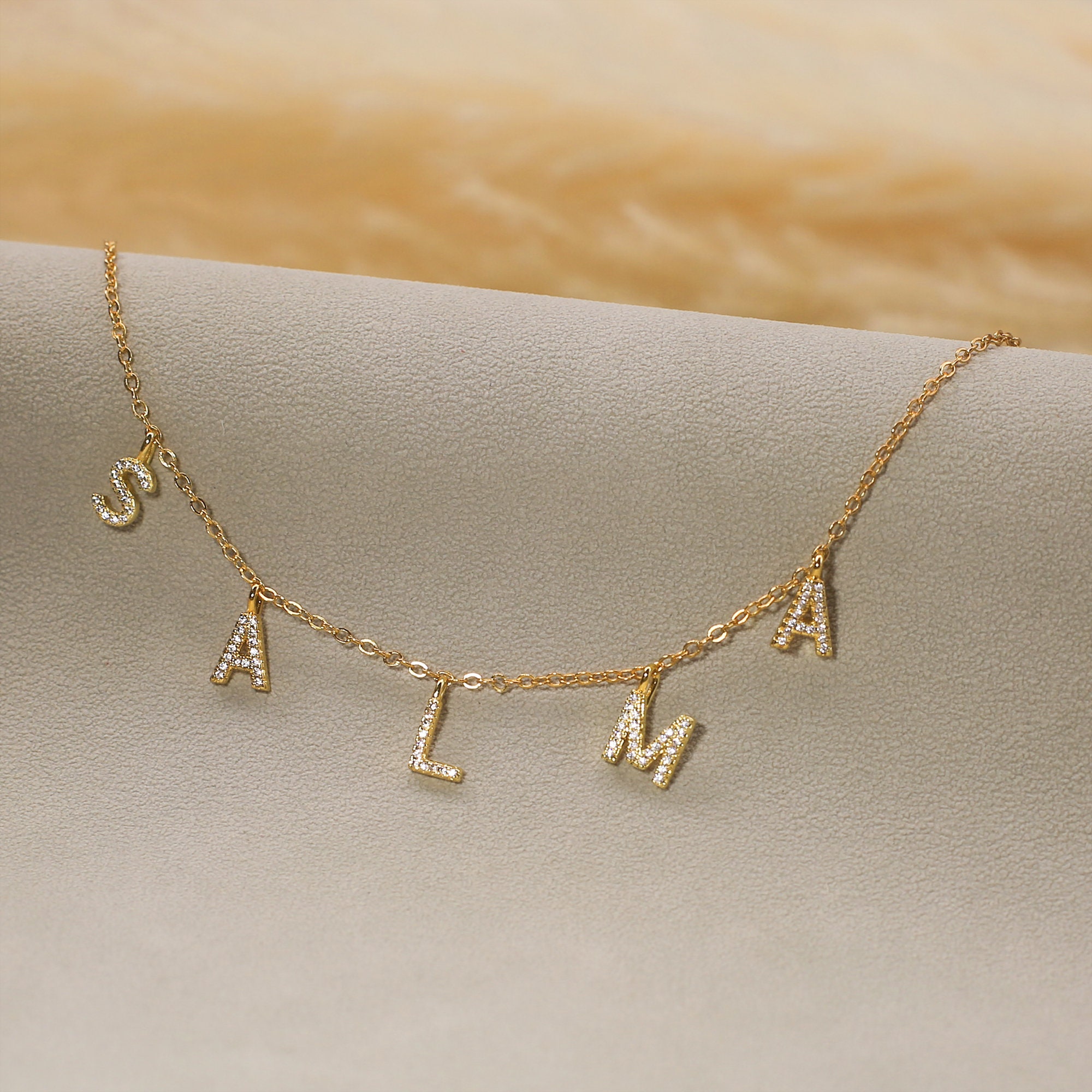 Personalised Initial Necklace Space Letter Necklace Custom Pave Initial Necklace Diamond Jewelry Letter Name Necklace Christmas Gifts Etsy