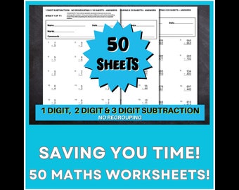 Subtraction Worksheets: 1, 2, 3 Digit No Regrouping (PDF Download)