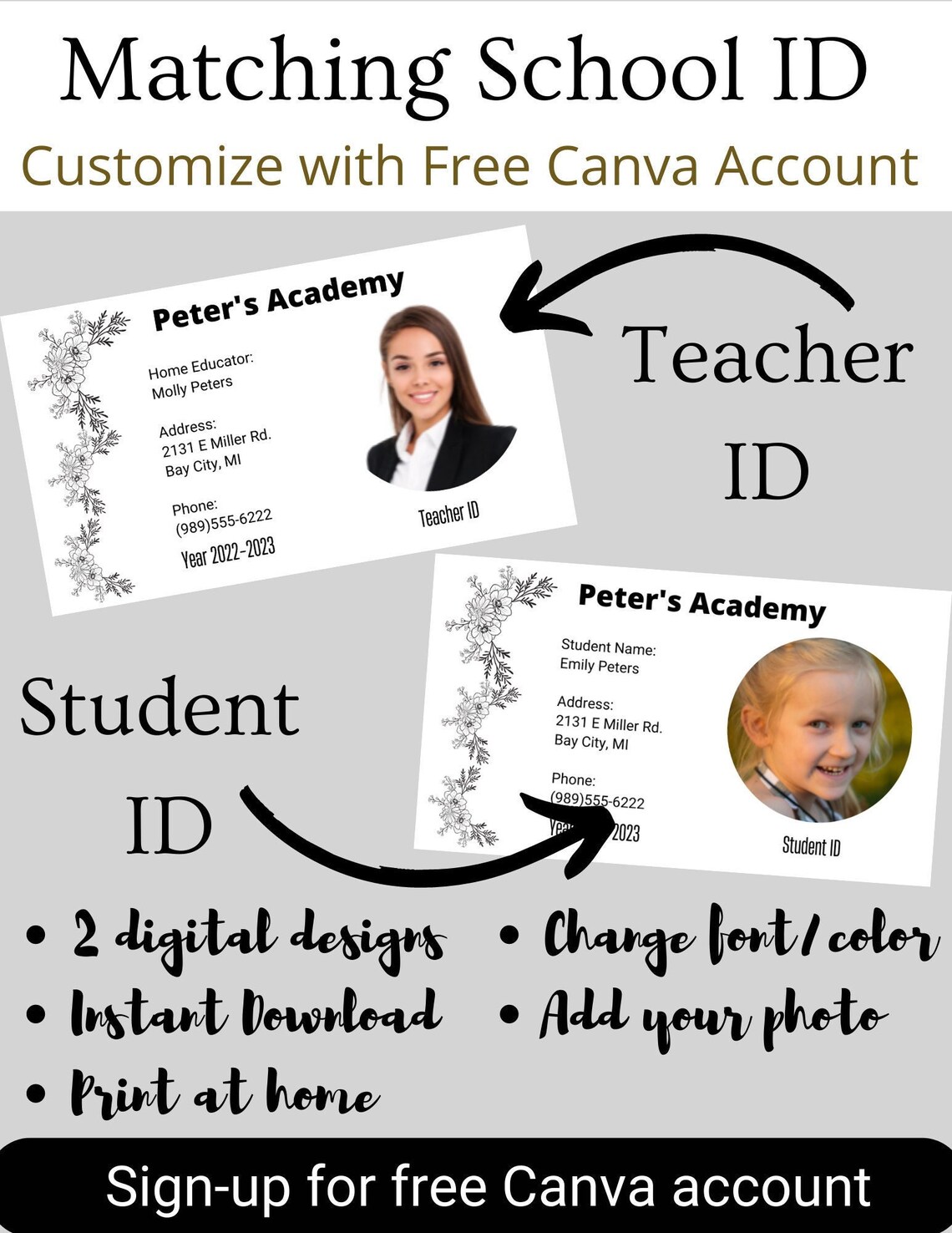 Homeschool Teacher Student ID Template Digital Download Edit - Etsy