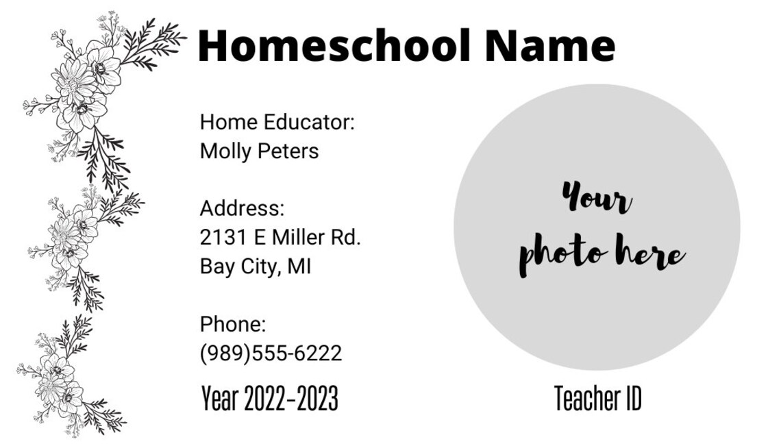 Homeschool Teacher Student ID Template Digital Download Edit - Etsy