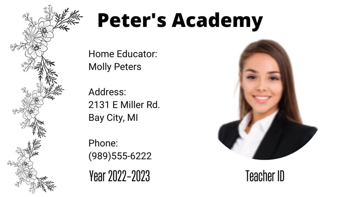 Homeschool Teacher Student ID Template Digital Download Edit - Etsy