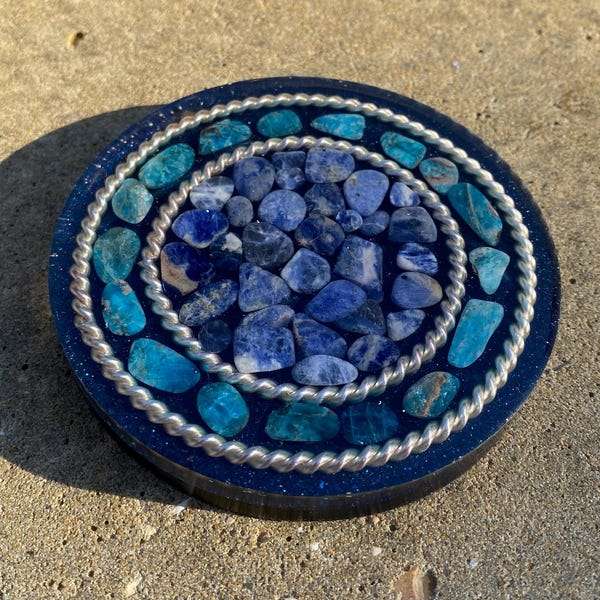 Crystal orgonite water charging plates with silver plated tensor rings