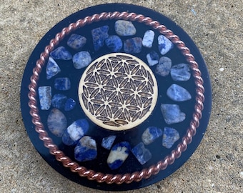 Crystal orgonite water charging plates with tensor ring