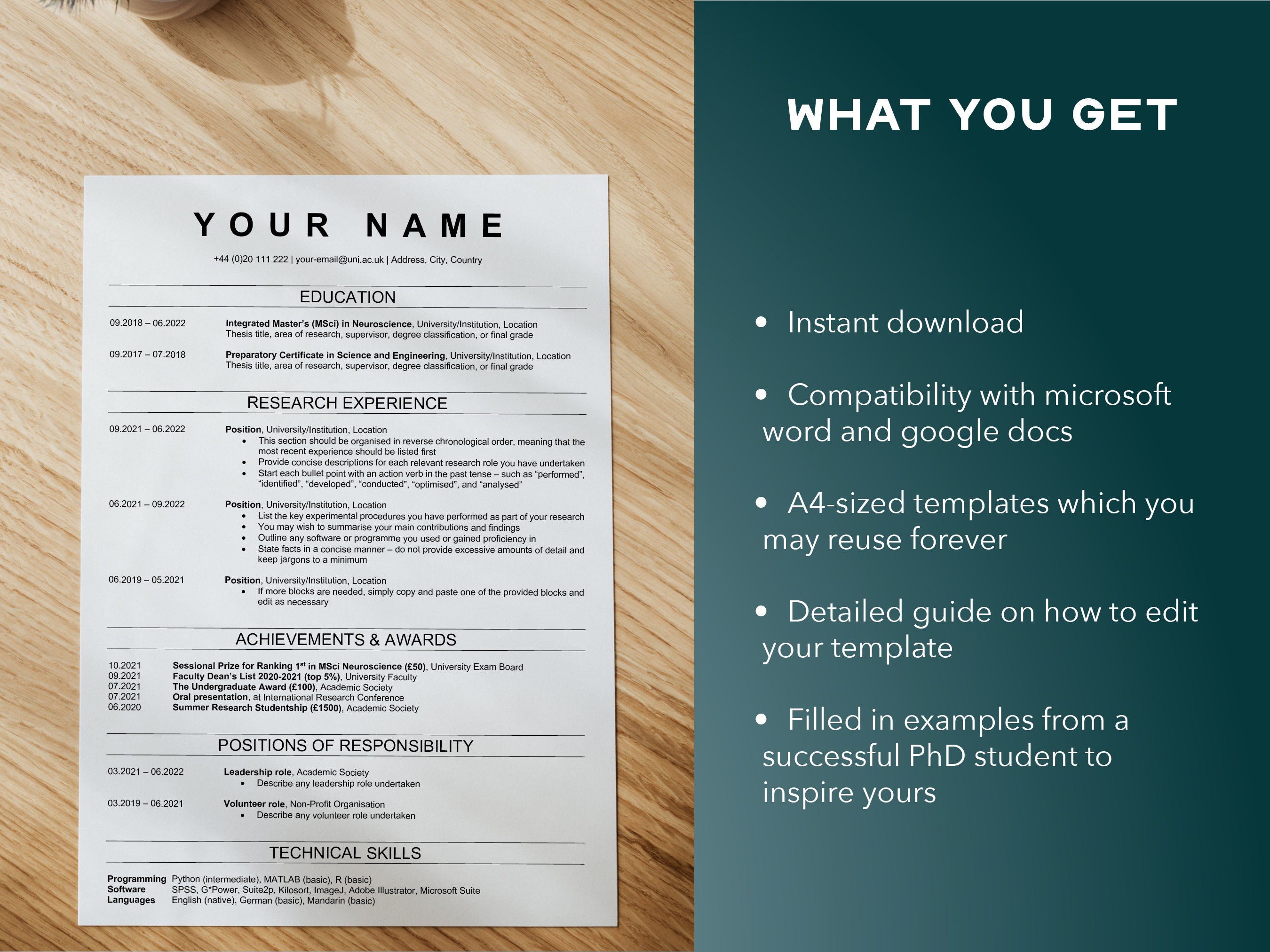 Academic CV Template | Master/phd Application | Students + Researchers ...