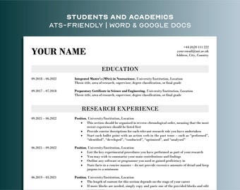 Academic CV Template | Master/phd Application | Students + Researchers ...