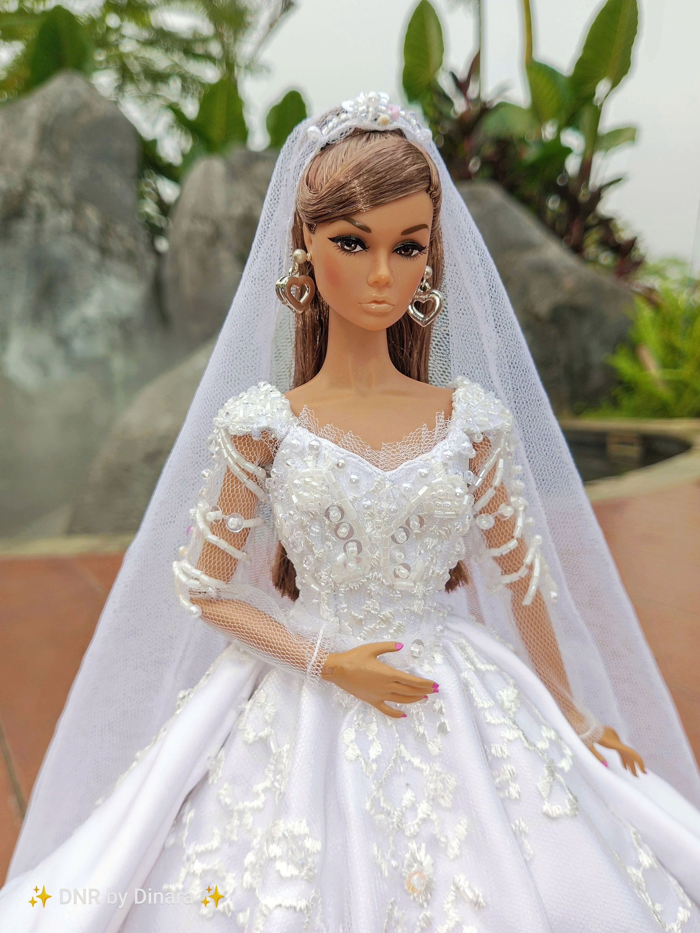 Lace Wedding Dress veil for Barbie Doll,red Wedding Dress for 11.5