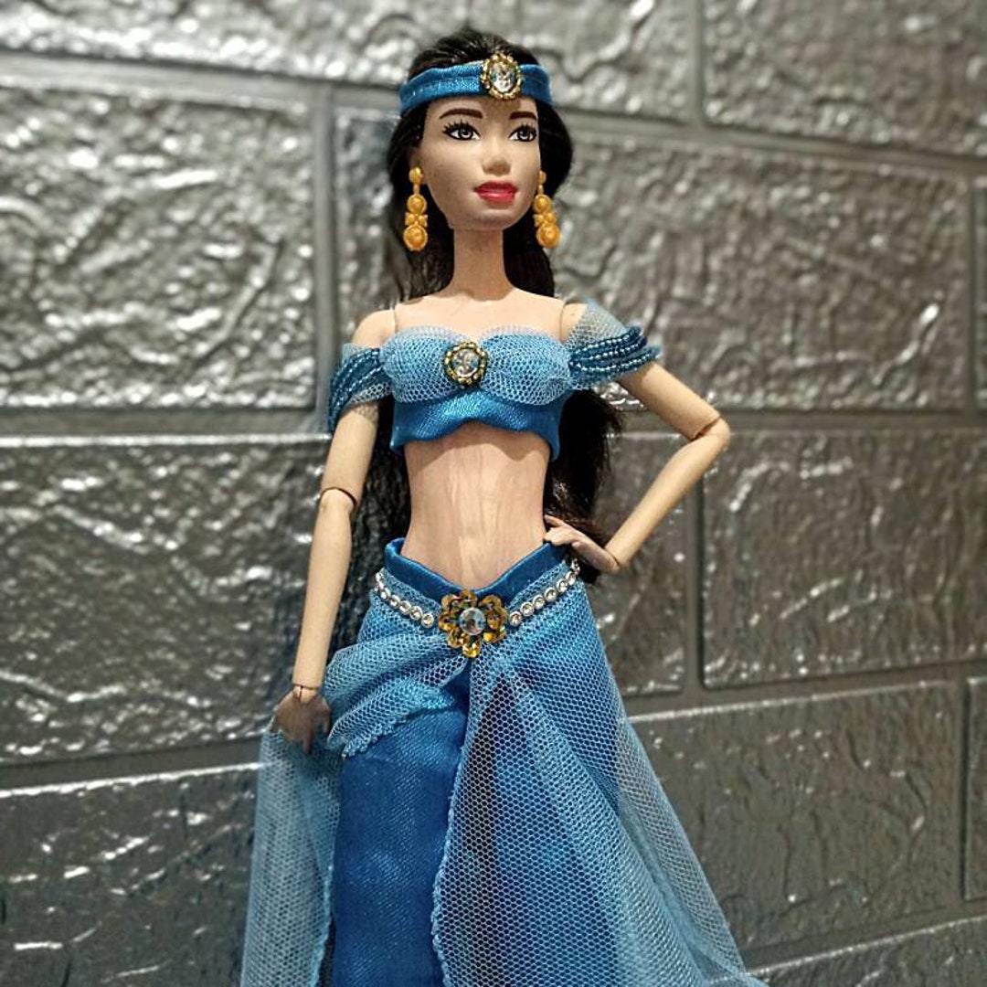 Doll Clothes Dress Princess Jasmine Custom Handmade With Sequin Unique Body Fit Disney Fashion Royalty Poppy Parker Blue Green Theme Etsy