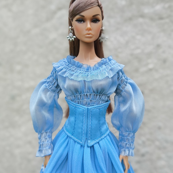 Doll clothes dress Ariel the little mermaid, custom handmade in blue, body fit disney fashion royalty poppy parker barbie, limited edition