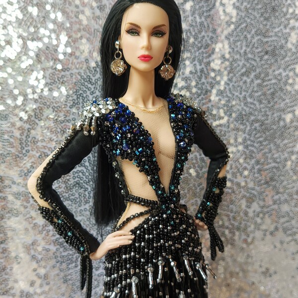 Fashion royalty doll dress, evening gown, mini version dress of Miss Universe 2022, Body Fit for Fashion Royalty Nu Face Poppy Parker Disney