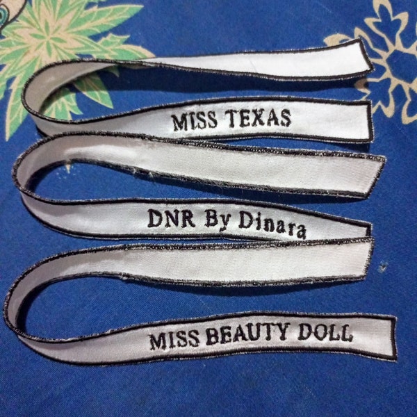 Mini sash for fashion royalty, nu face, poppy parker, the pageant white series, base on satin, sold per 1 pc, customize & personalized theme